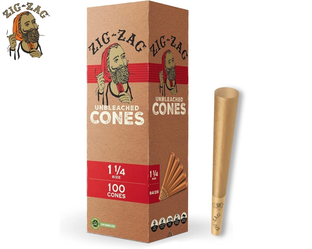 Zig-Zag Pre Rolled Cones Unbleached 1 1/4 Size (100 Cones) Rolling Papers