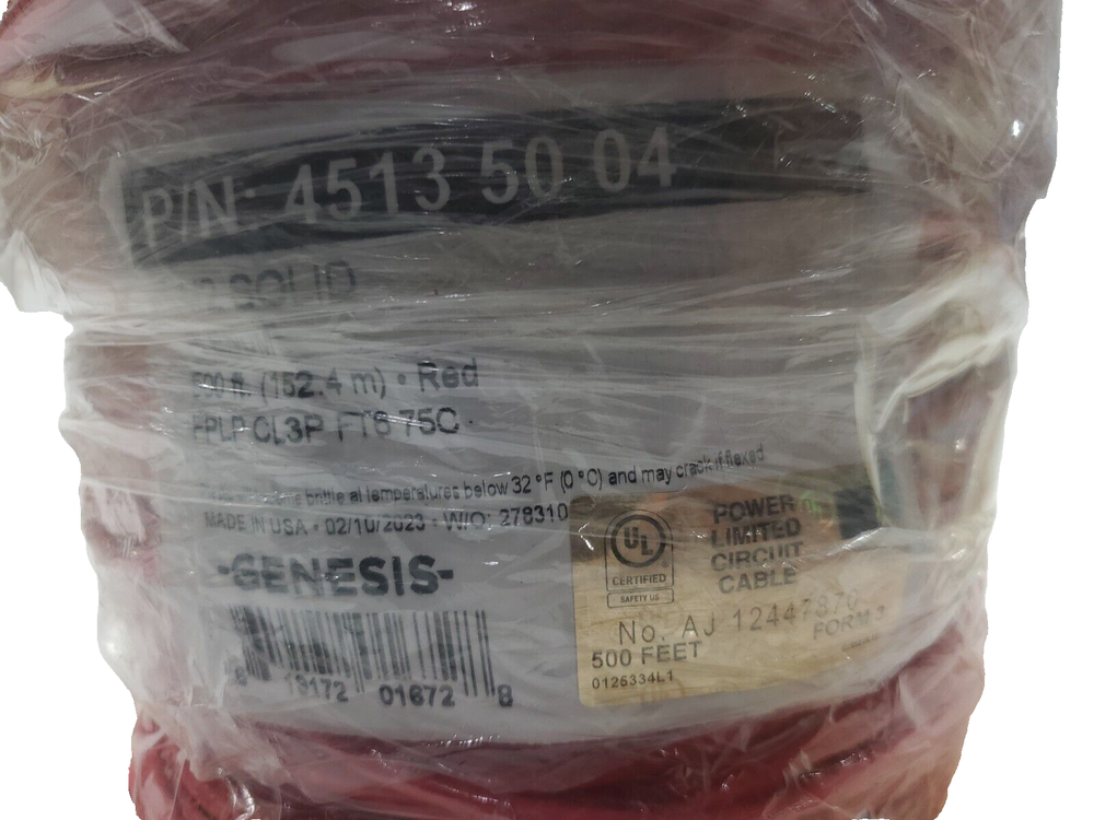 Genesis 14/2 14-AWG 2 Solid Conductors Solid Plenum 500’ Red 45135004