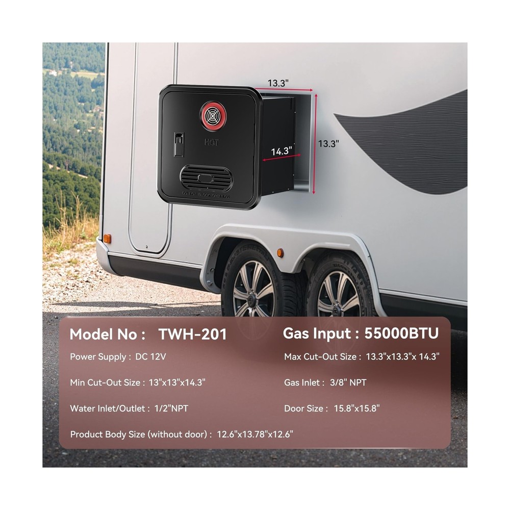 RV Tankless Water Heater 55,000 BTU 2.9GPM Instant Hot Water System with Remo...