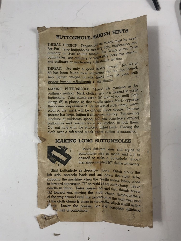 FAMOUS BUTTONHOLE WORKER ORIGINAL BOX With Instructions & Chisel Handle