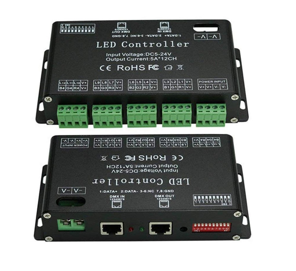 12 Channel DMX Decoder, RGB LED Light Strip Controller dmx512 Decoder Dimmer ...