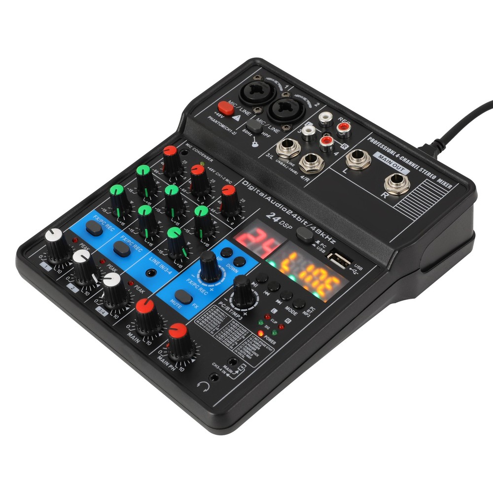 Mini Audio Mixer Bluetooth USB DJ Console 4 Channel Karaoke Live Studio