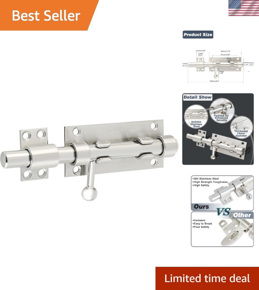 Secure Your Outdoors: 6-Inch Heavy Duty Stainless Steel Gate Latch Lock