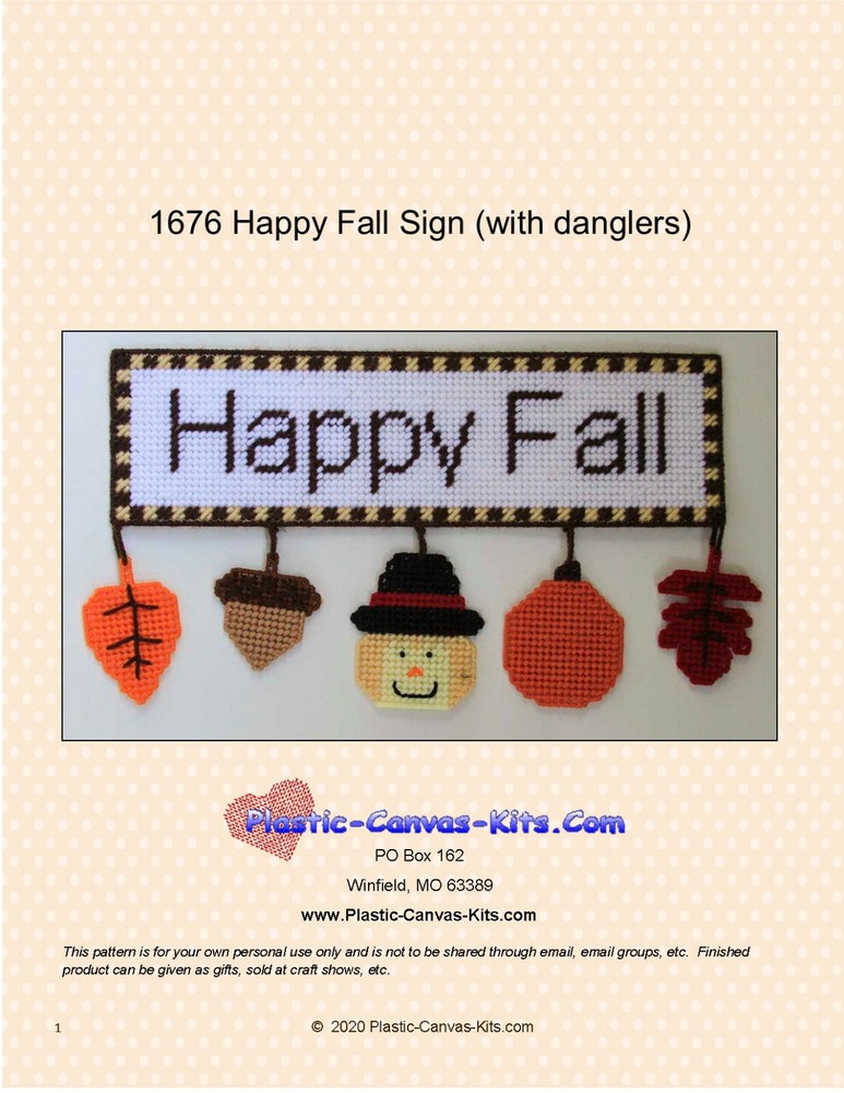 Happy Fall Sign with Danglers-Plastic Canvas Pattern or Kit