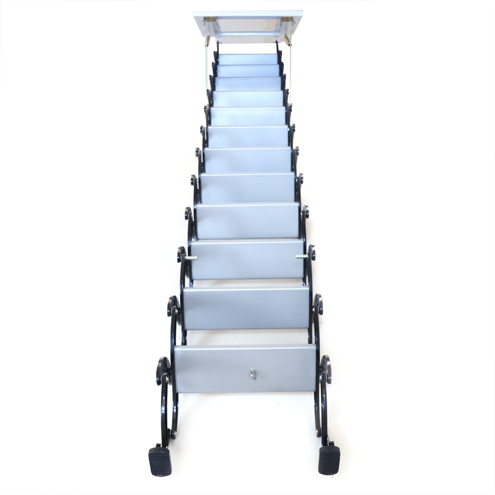 12 Steps Wall Mounted Folding Ladder Loft Stairs White Attic Steps Pull Down US