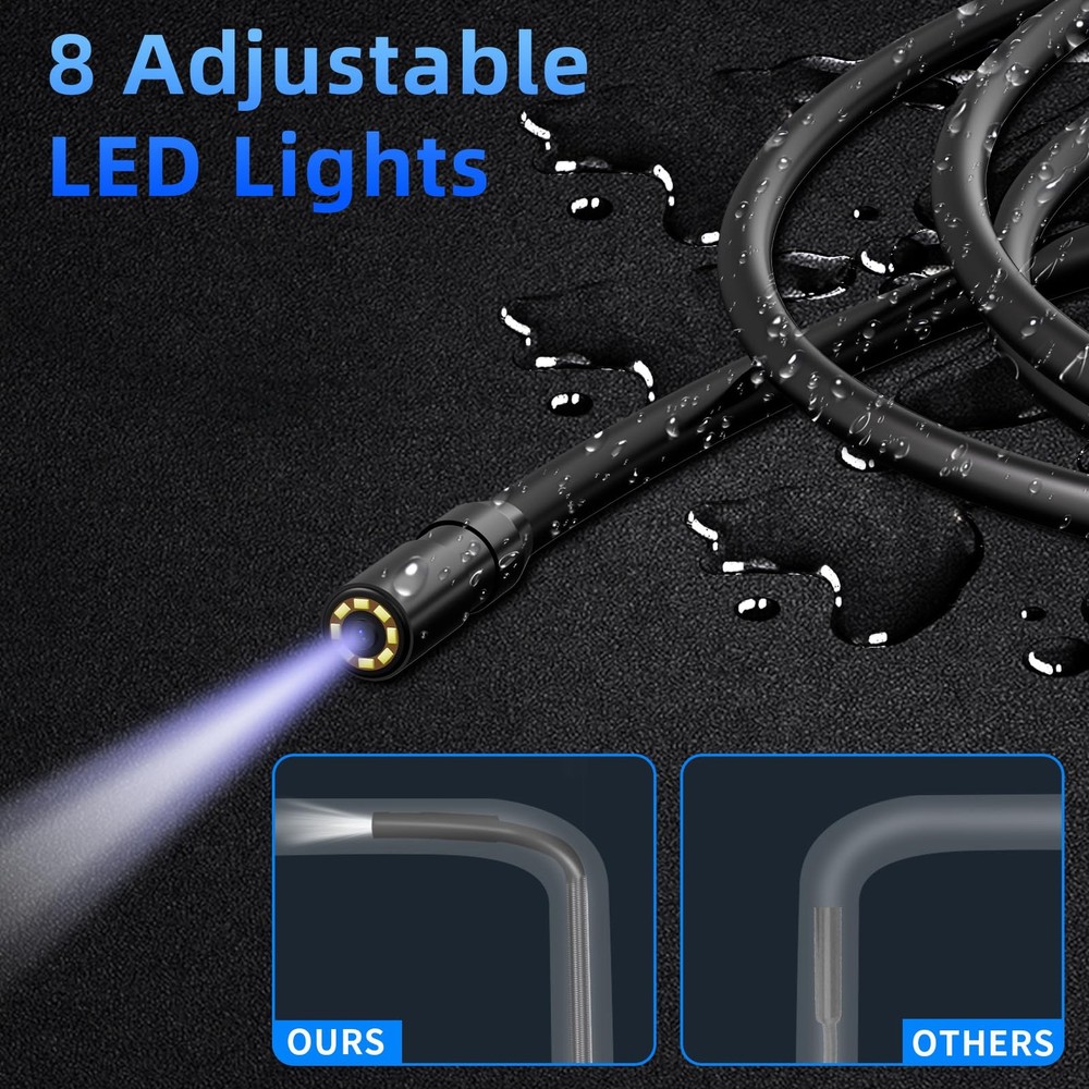 Endoscope Camera with Light - IP67 Waterproof Borescope Camera with 8 Adjusta...