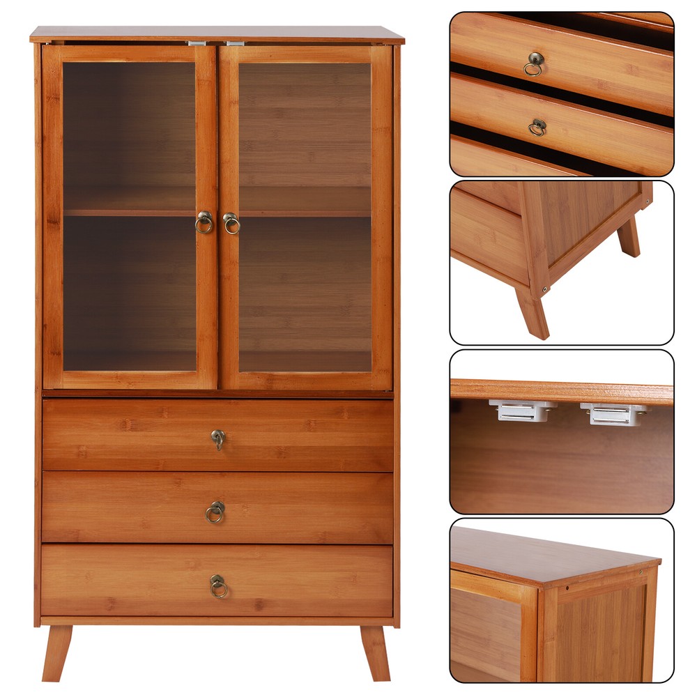 Bamboo Kitchen Buffet Hutch Storage Cupboard Cabinet Server Sideboard w/ Drawer