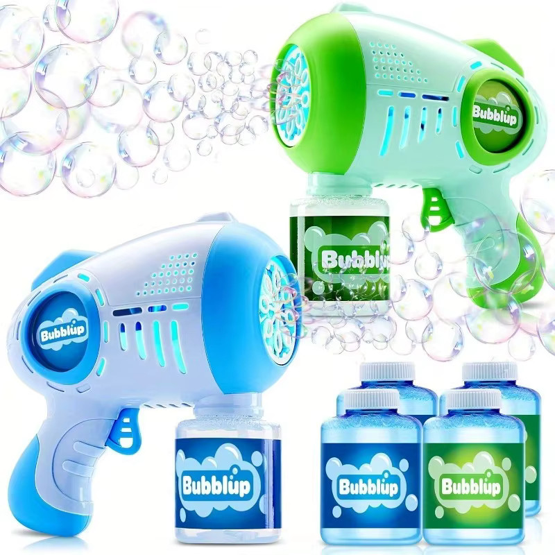 2 Pack Bubble Gun 10 Hole Light Up Automatic Bubble Blower with Solution Kids