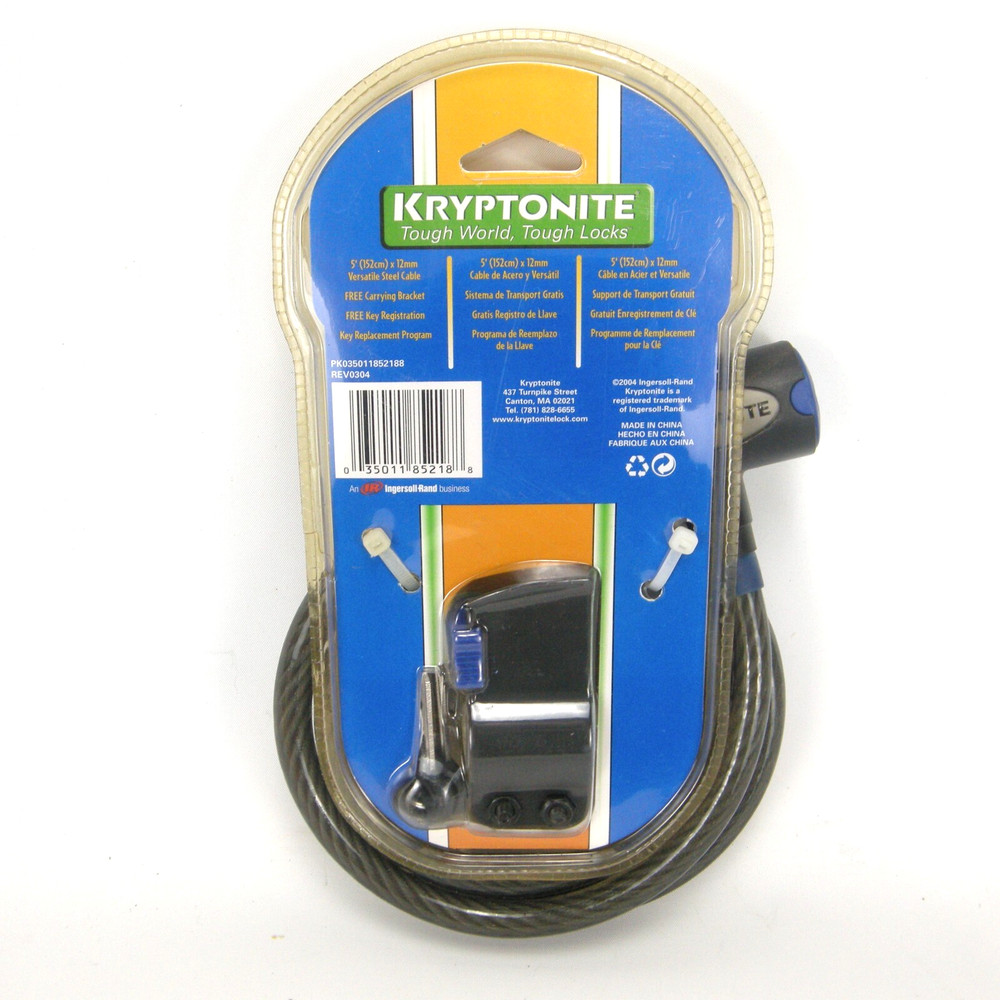 Kryptonite 5' x 12mm Key Cable Bicycle Lock w Light NOS