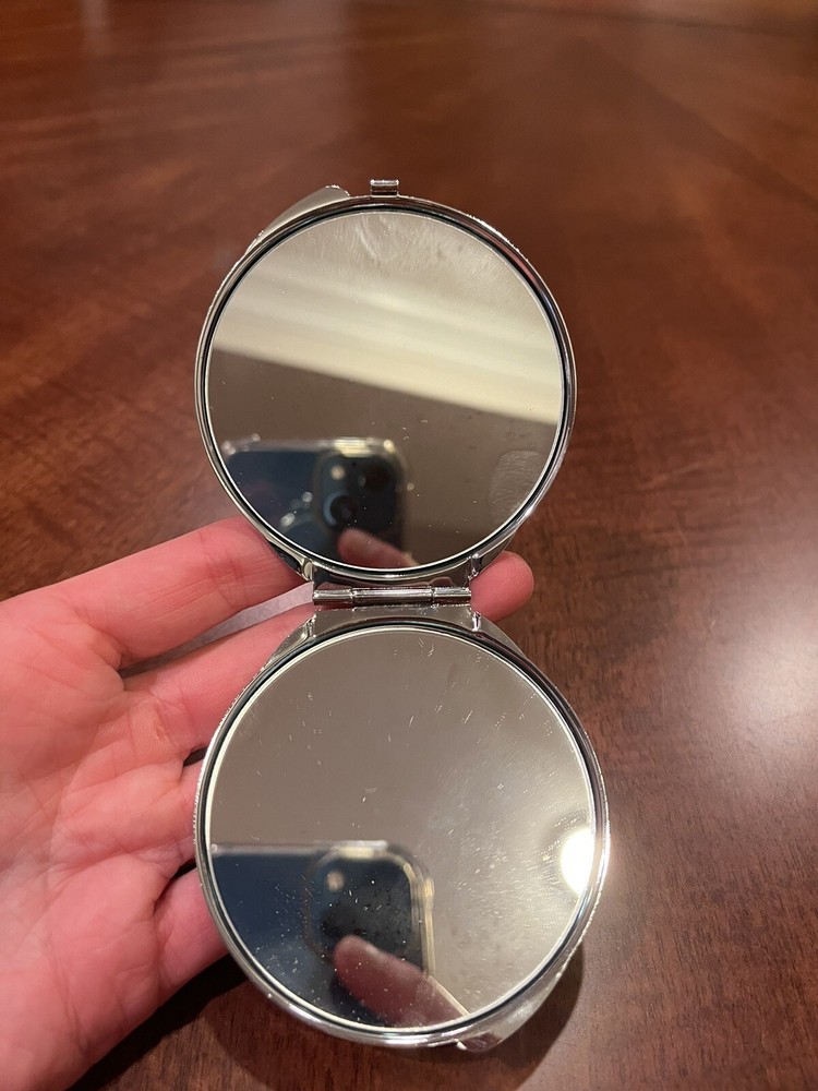 Double Mirror Compact With Bee Teal Rhinestones, New In Box