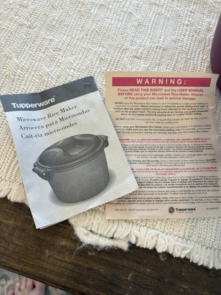 Tupperware Microwave Rice Maker Steamer Purple Complete w Insert Lid Manual