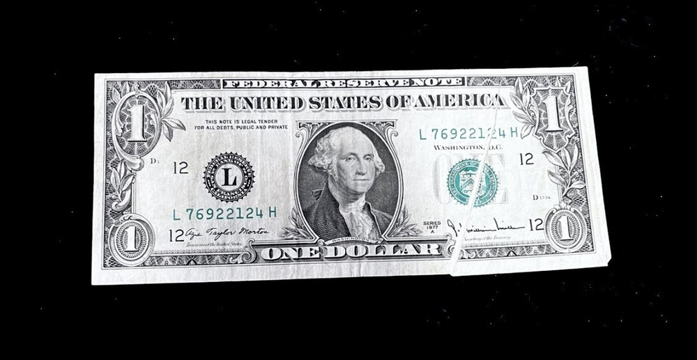 1977-A Error $1 Dollar FRN-Gutter Fold And Off Centered