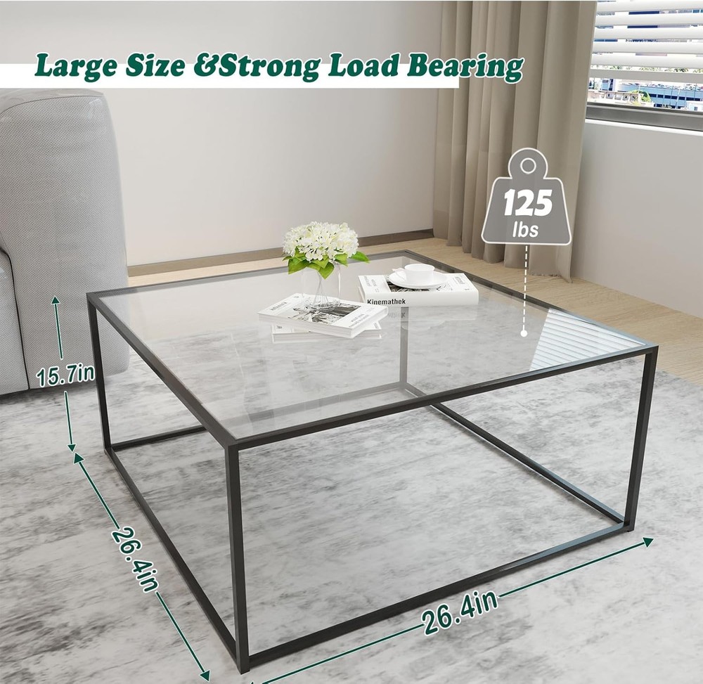 Glass Coffee Table Modern Center Table,Minimalist Sofa Black