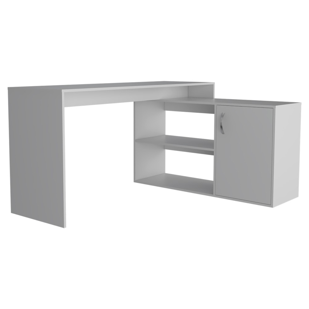 Modern L-Shape Desk - Open & Closed Storage - Home Office Workstation -White
