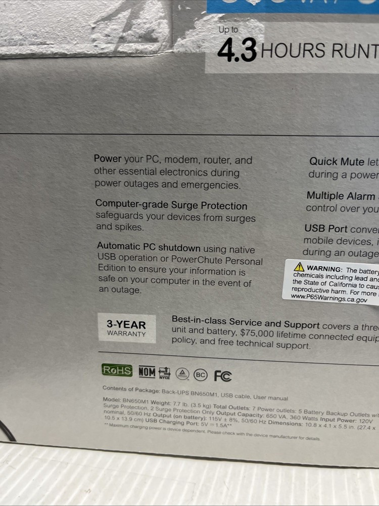 APC 650 VA battery back up BN650M1 Surge Protector