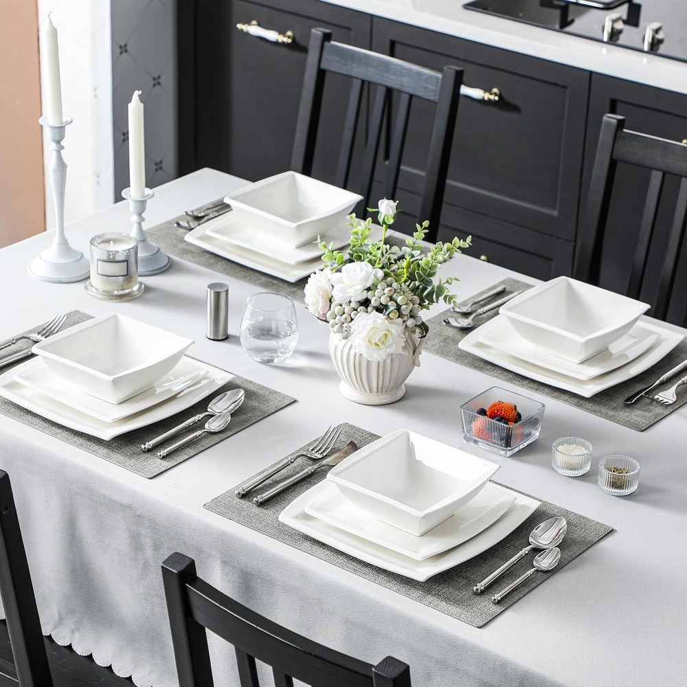 Plates and Bowls Sets, Square Dinnerware Sets for 6 (30pcs), Series Blance