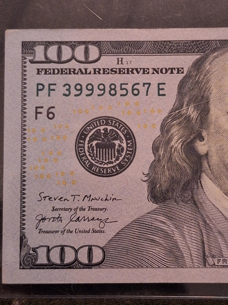 $100 Bill Ink Error Note Bleed Through Over Inking/Bolding • 2017 PF39998567E