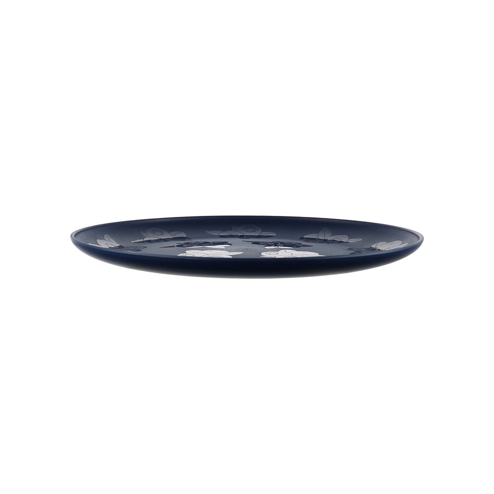 30-Piece Plastic Etched Blueberry Pattern Dinnerware Bundle Set Navy Blue