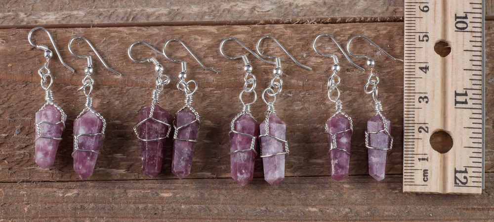 LEPIDOLITE Crystal Point Wire Wrapped Dangle Drop Earrings Jewelry Gift, E0550