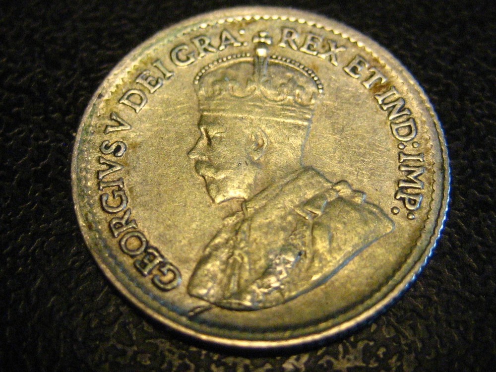 1920 Canadian 5 Cent Silver AU ERROR CUD UNDER KING GEORGE