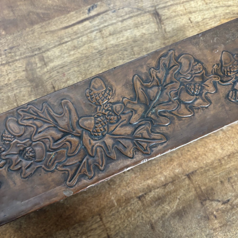 Vintage Distressed Copper Repousse Hammered Fruit Motif Rectangular Planter