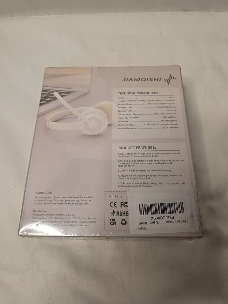 JIAMQISHI Computer Headset EH02 w/Mic for Work Bluetooth Version 5.2 Brand New
