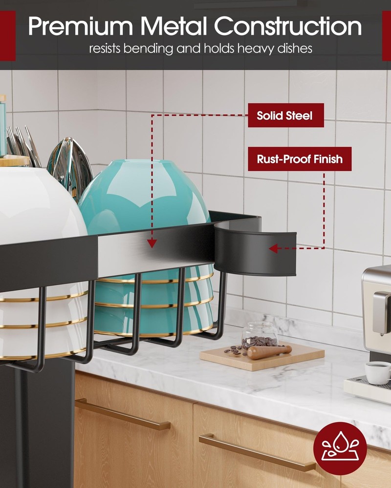 Over The Sink Dish Drying Rack - Adjustable 2 Tier Large Capacity Stainless S...