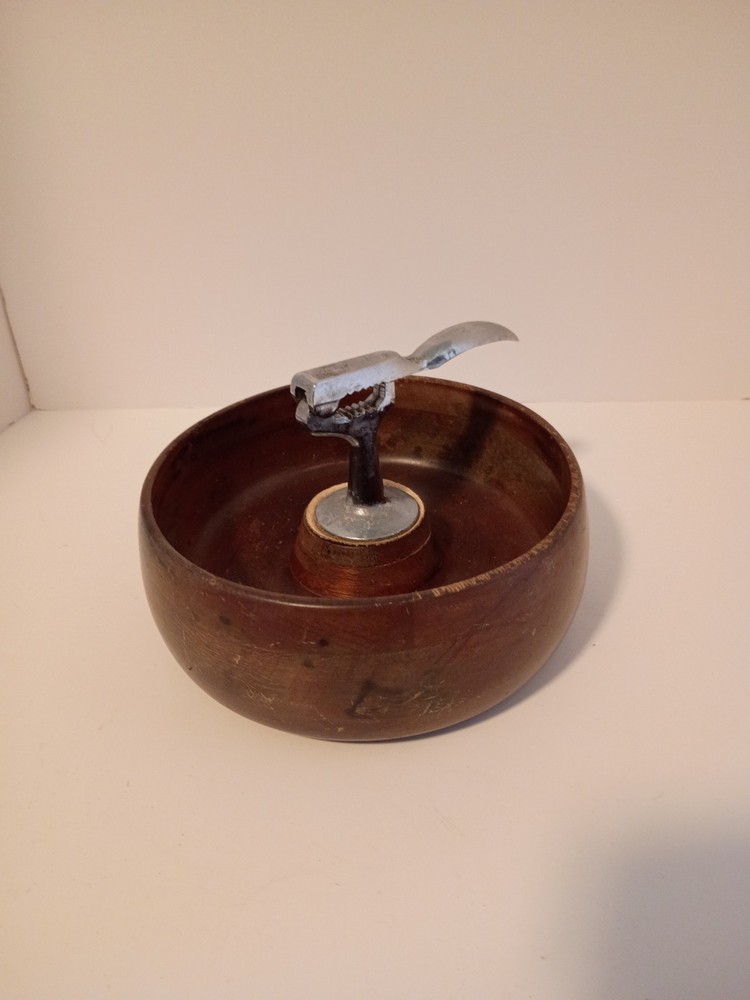 Vintage Wood Nut Bowl With Nutcracker Attached