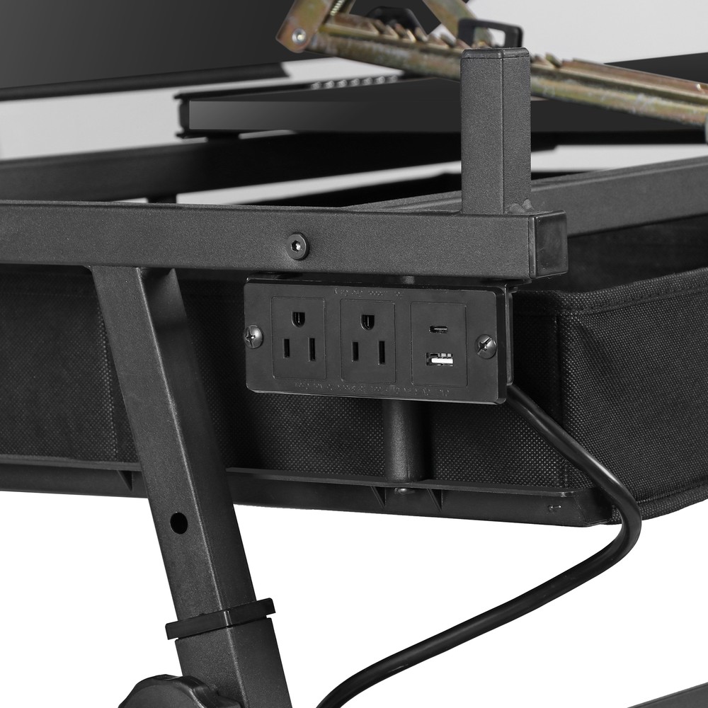 Adjustable Drafting Drawing Tiltable Table & Stool w/ 2 Drawers & Outlet Black