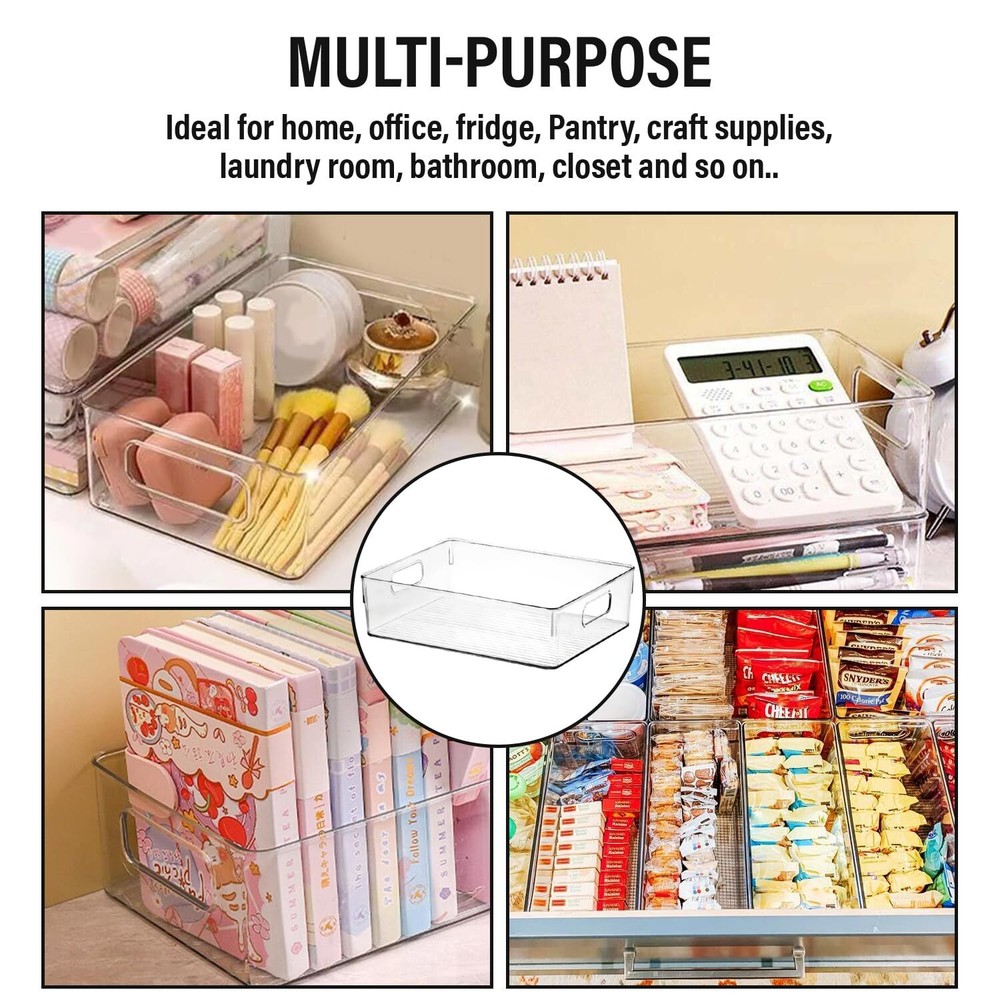 4 Pack Clear Plastic Storage Bins,Heavy Duty BPA-Free Pantry & Kitchen Organizer