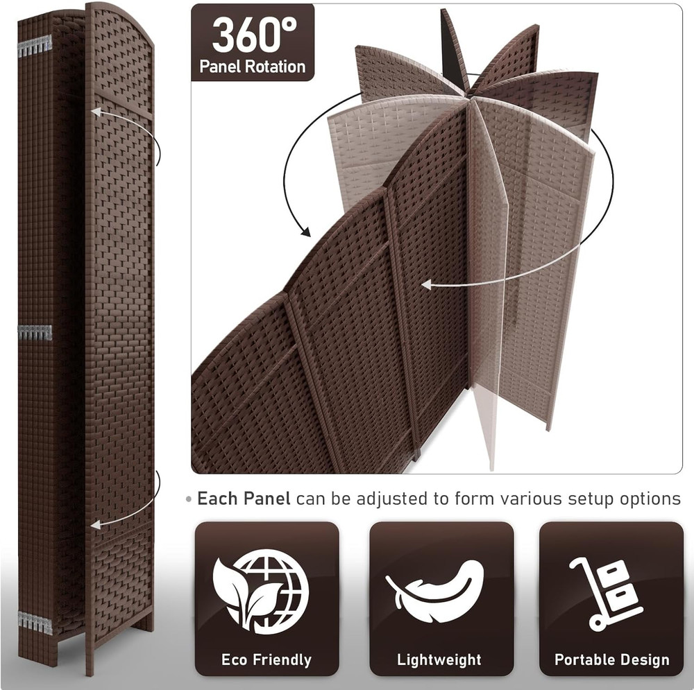 8 Panel Room Divider 6 Ft. Tall - Privacy Screen, Extra Wide Double Hinged Panel