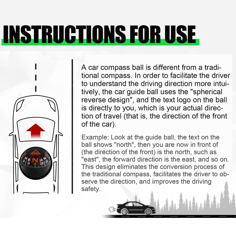 Car Dashboard Compass 180° Adjustable High Precision Foldable Spherical Compass