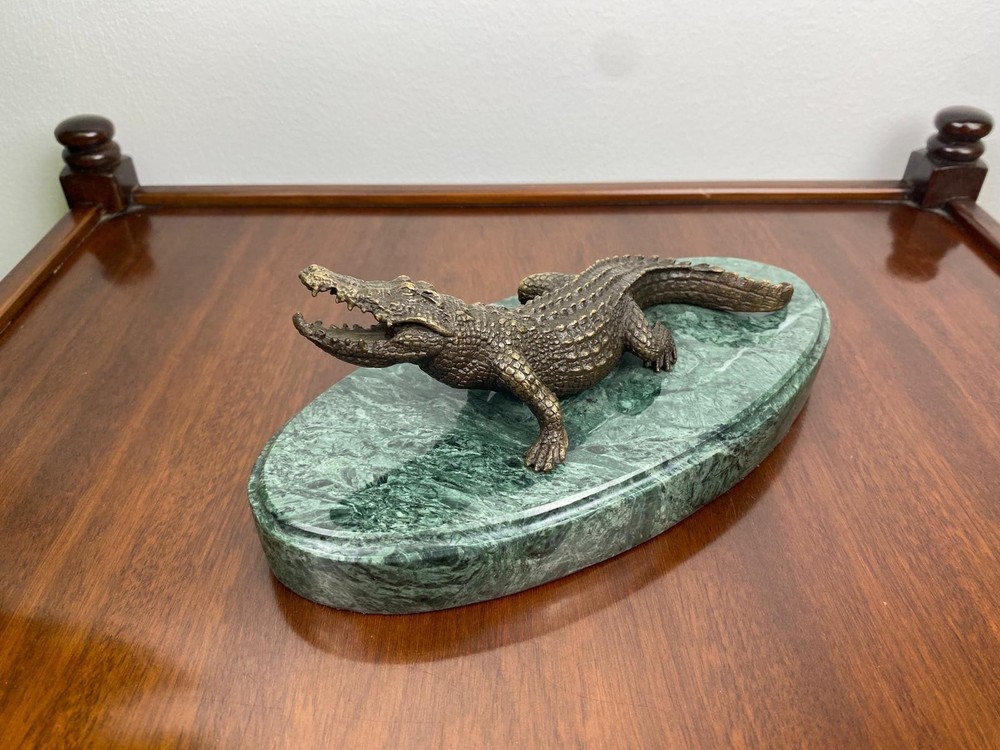 Bronze Sculpture Crocodile on Black Marble Base After Milo