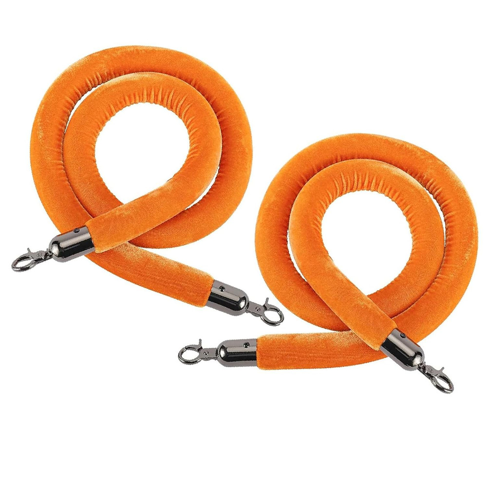 2 Pack 5ft Velvet Rope Stanchion Queue Barrier Orange Black Hooks Crowd Control