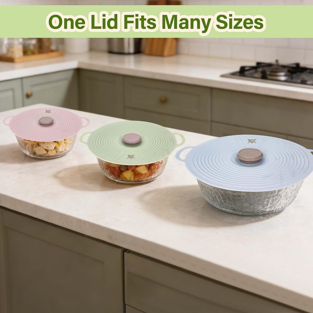 Microwave & Dishwasher Safe Silicone Lids - 3 Pack for All Kitchen Needs