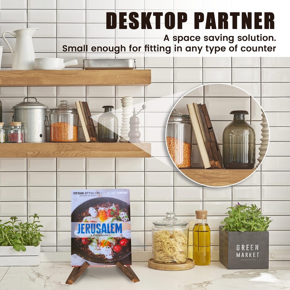 Cookbook Stand Holder Display Wooden: Rustic Wood Design - Adjustable Multifunct