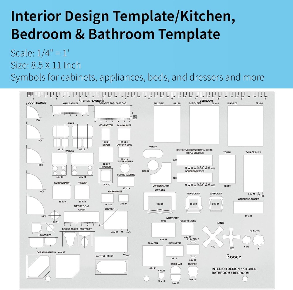 Architectural Templates Set of 3 – House Plan, Interior Design, Drafting Tools