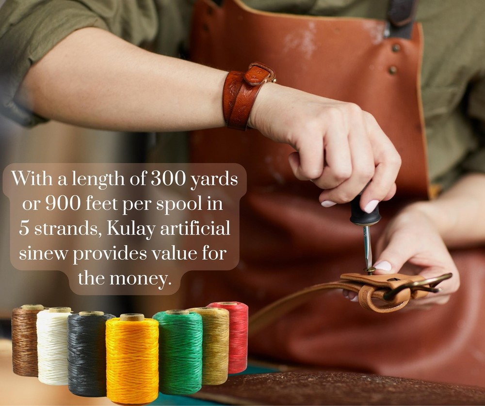 Kulay Artificial Deer Sinew Natural Waxed Flat Polyester Thread for Beading, ...