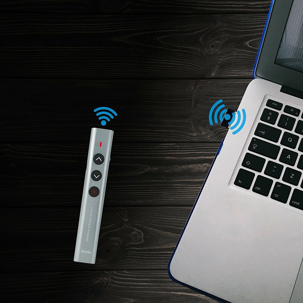 Kavalan Aluminum 2.4G Rechargeable Wireless Presenter Remote Red Pointer , Grey
