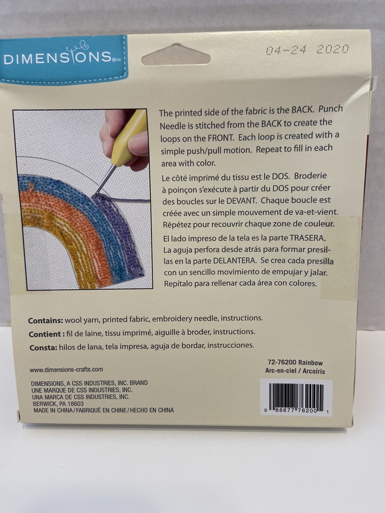 Dimensions Rainbow punch needle kit Includes 8” Hoop To FrameBoho Printed Fabric