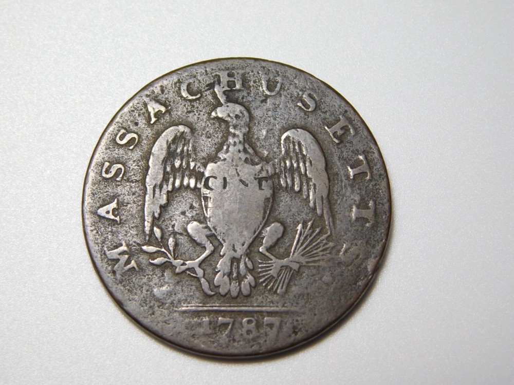US COLONIAL COPPER COIN 1787 MASSACHUSETTS COMMON WEALTH CENT