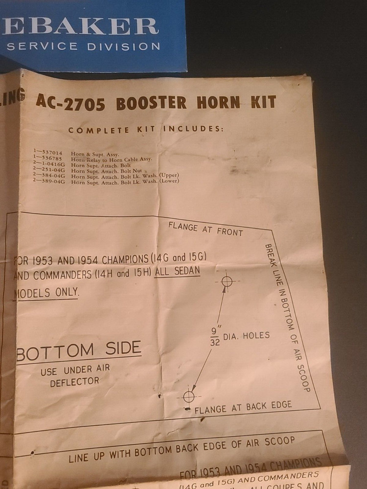 Studebaker Packard Corp 20 X 28" Wall Chart Instructions for Booster Horn Kit