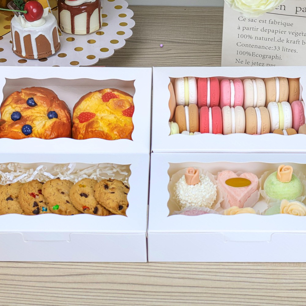 50pcs White Cookie Boxes with Window 7"x4.5"x1.5" Small Bakery Packagin
