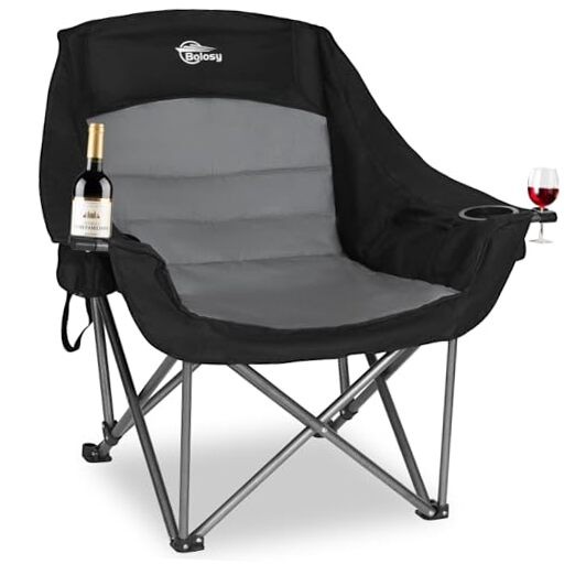 Oversized XL Camping Chairs for Adults Heavy Single Pack Black & Grey Plus Size