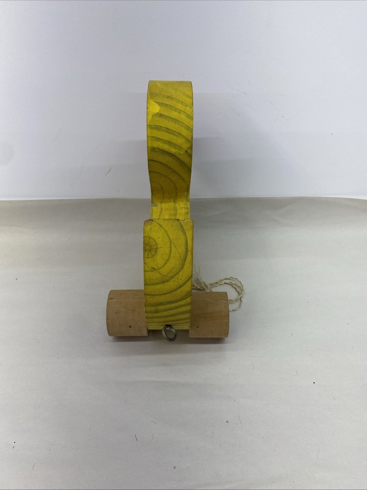 Vintage Style Yellow Wooden Pull Along Duck Toy (Missing Front Wheels)