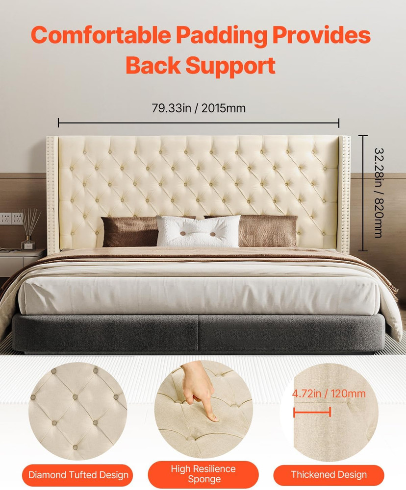 Headboard, King Size Headboard with Adjustable Height, Comfortable Diamond Tufte