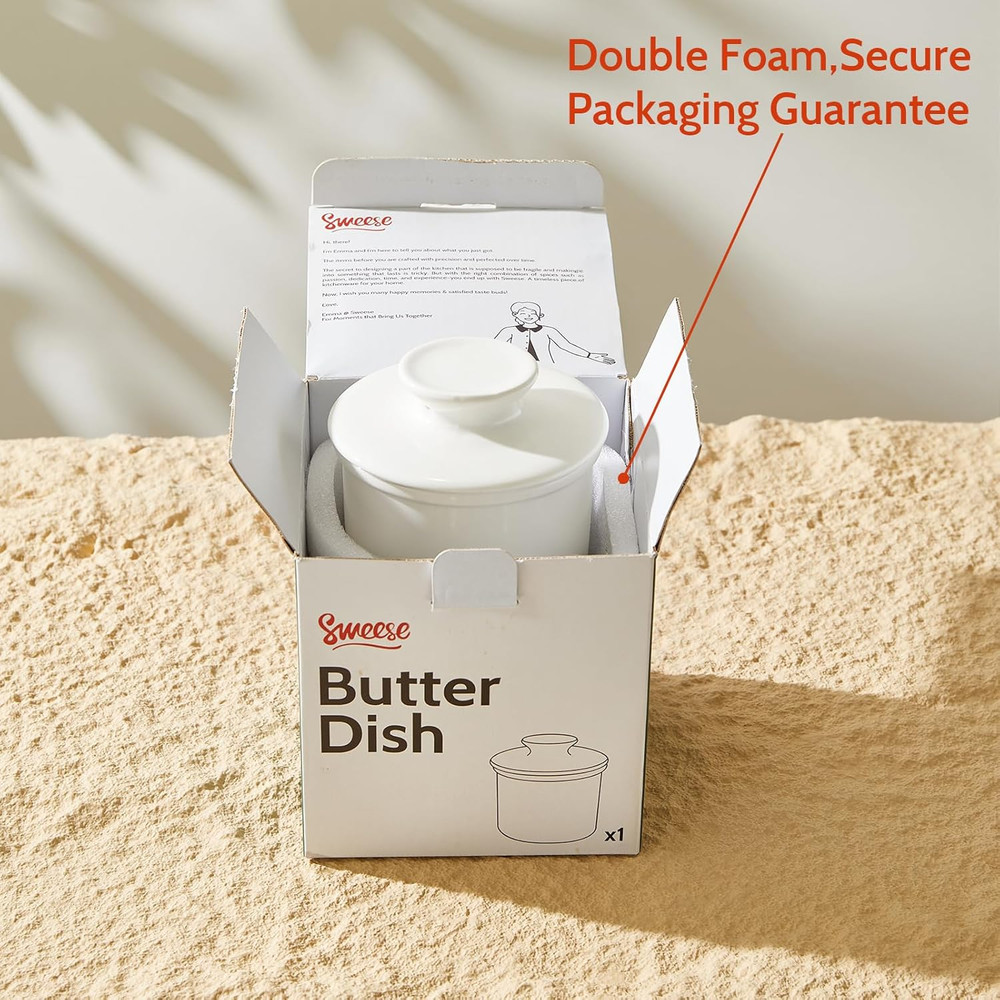 French Butter Crock Keeper with Lid White