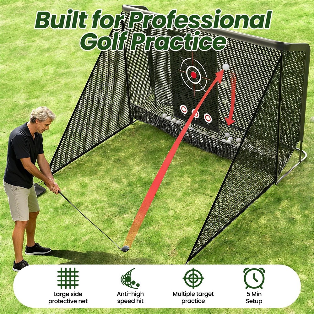 10x6.7 ft Golf Practice Hitting Net with Frame, Netting, Target and Accessories