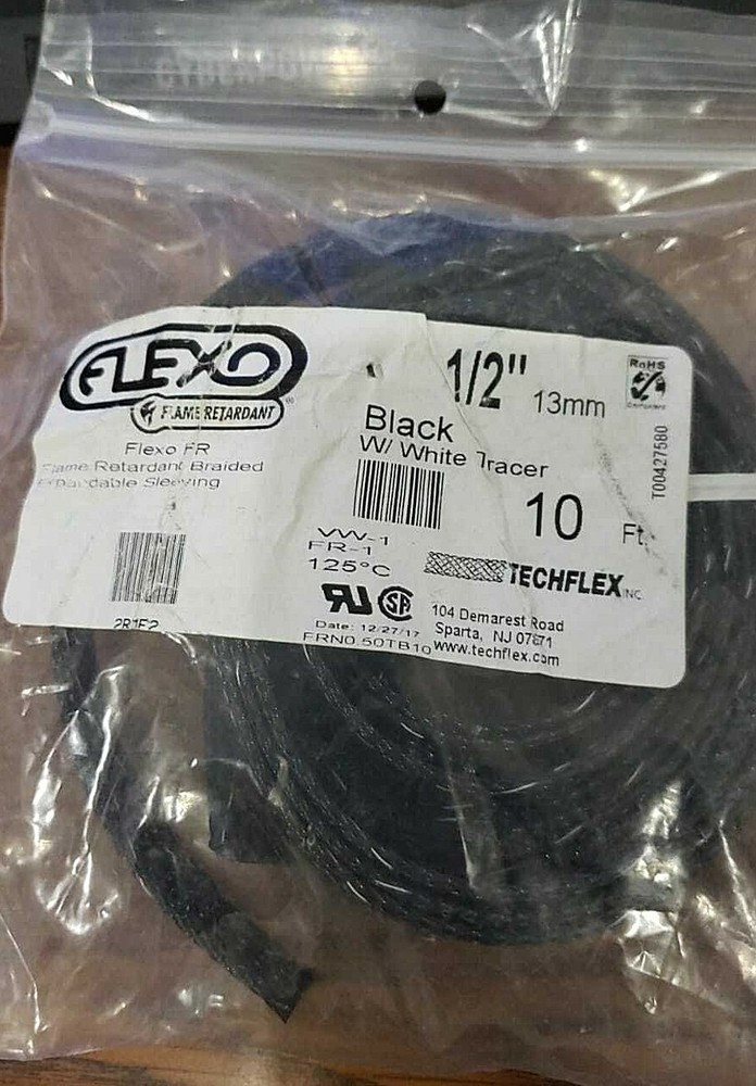 FLEX 1/2'' BLACK W/WHITE TRACER 10FT Sew-on
