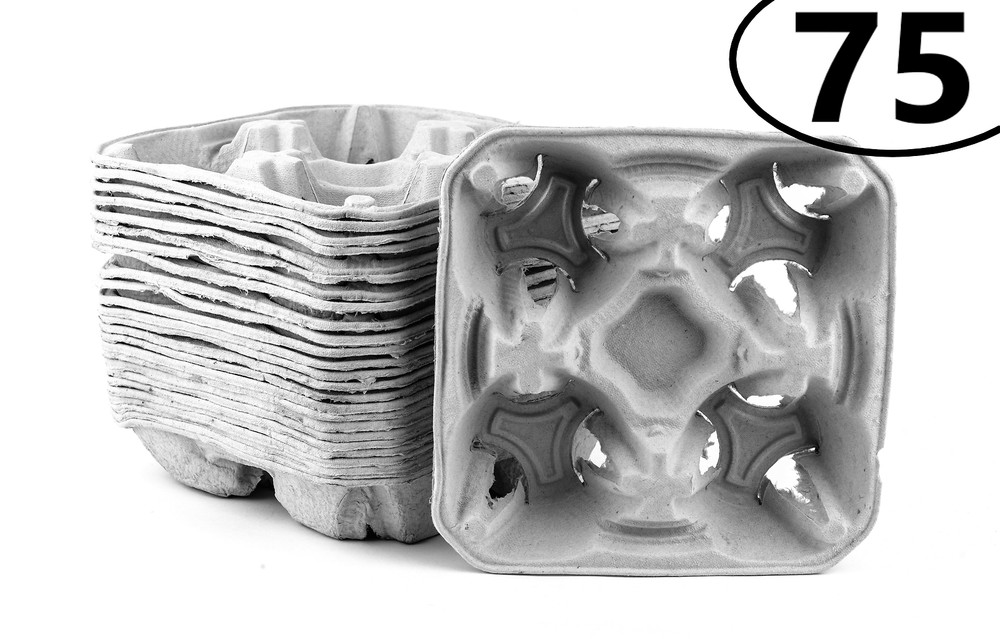 75 Pack Pulp Fiber 4 Cup Drink Carrier Tray Biodegradable Stackable Compostable